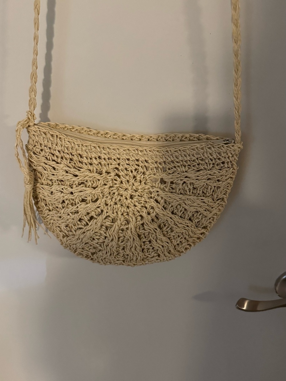 Handcrafted Cream Crochet Crossbody Bag